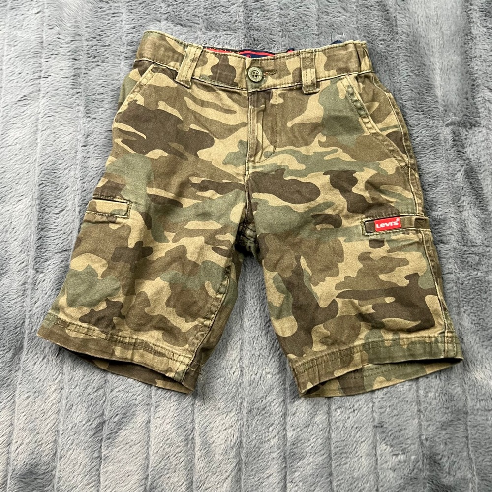 Levis Boys Camo Cargo Shorts Green Brown Size 7 Adjustable Waist D307-E4D